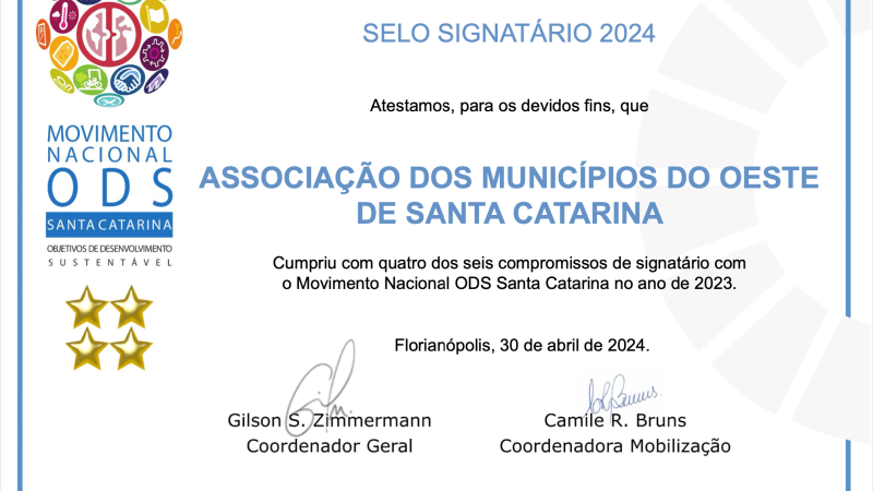 AMOSC recebe o selo signatário 2024 do movimento nacional ODS Santa Catarina